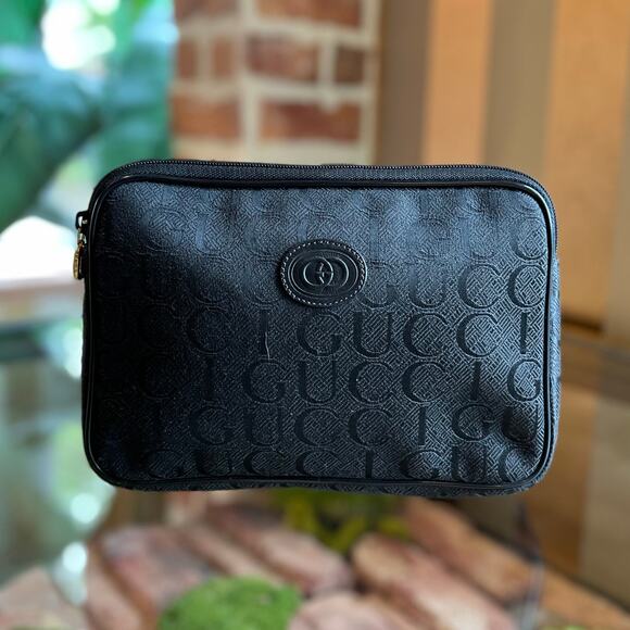 GUCCI Logo Embroidered Canvas Vintage Pouch - Picture 1 of 9